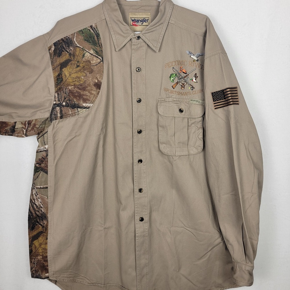 Wrangler Pro Gear Peconic River Sportsmans Club Realtree Camo Hunting Shirt XXL